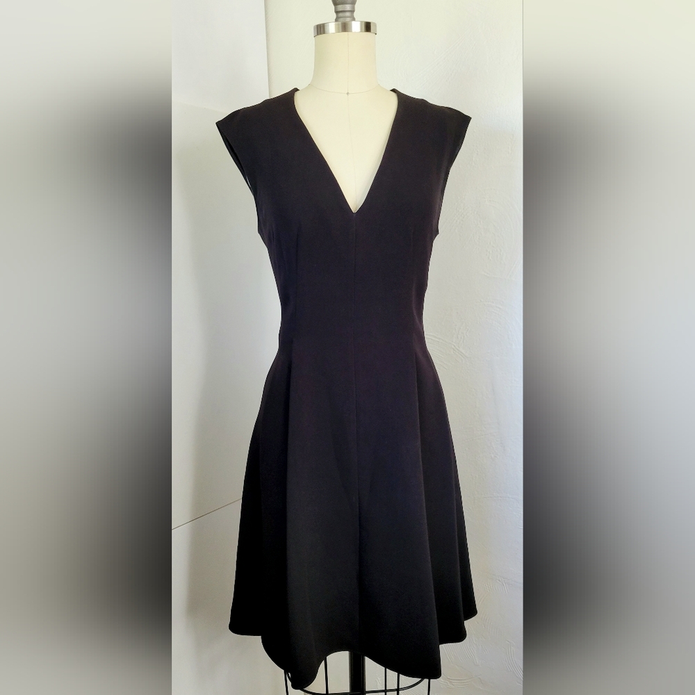 THEORY Size 2 Black 100% Silk Pleated Cap Sleeve Dress